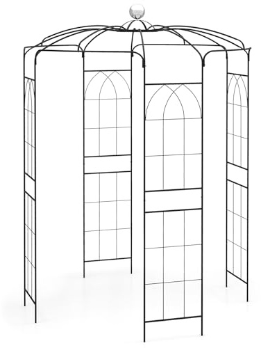 FANTASK Rosenbogen Metall, 198 x 198 x 284 cm, Rosenpavillon Gartenbogen für Kletterpflanzen, Torbogen Garten, Rosengitter Rankhilfe, Rankbogen für Veranda Hochzeit Partys