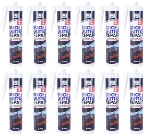 151 Roof & Gutter Repair Sealant, Black, Waterproof, Flexible, Weather-Resistant, 280ml, Pack of 12