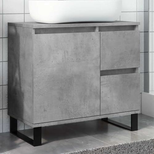 LoogCape Washbasin Cabinet Concrete Grey 65 x 33 x 60 cm Wood Material with Iron Legs, Bathroom Furniture Set for Sink Cabinet, Wash Basin Storage and Storage Space in the Wash Basin