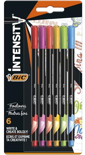 BIC Intensity Fineliner, Filzstifte in 6 verschiedenen Regenbogenfarben, mit feiner Spitze, für Bullet Journal & Mandala