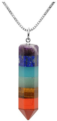 Jovivi 7 Chakra Healing Crystal Gemstone Hexagonal Pointed Reiki Chakra Stone Pendant Necklace Pendulum Jewellery Gifts for Women