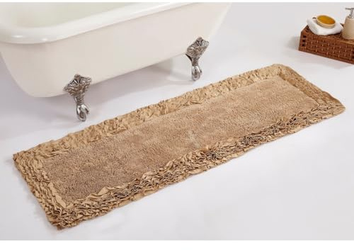Better Trends 100% Cotton Bath Rug in Shaggy Border Collection - Ultra Soft, Plush, Absorbent, Tufted Bath Runner for Tub, Shower, and Bath Room, 20 x 60, Beige
