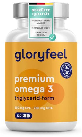 Premium Omega 3 - Triglycerid-Form (4-fache Stärke) - Höchster EPA/DHA Gehalt: 75% - Nachhaltiger Fischfang - Laborgeprüfte Fischöl Kapseln, aufwendig aufgereinigt in Deutschland hergestellt