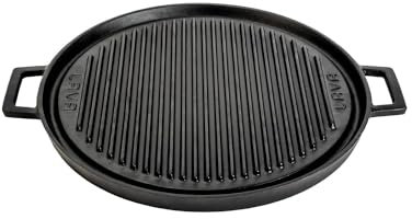 Lava Poêle à griller ronde double voie en fonte massive - Double poignée - Diamètre : 28 cm