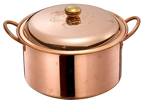 YRHH Sartenes con Cazuela, Olla De Sopa De Cobre Hecha A Mano, Olla De Estofado Profundizar Olla De Cobre Gruesa Olla Casera Desayuno-26cm