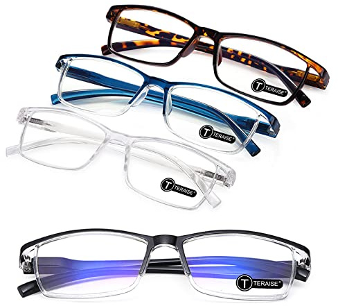TERAISE 4PCS occhiali lettura uomo,luce blu occhiali da lettura,Leggero comodi occhiali da lettura uomo donna,robusti occhiali per computer inclusa custodia per occhiali(2.0X)
