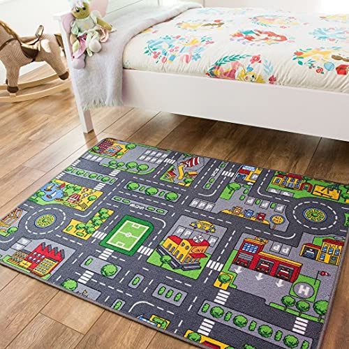 Children’s Grey Roads Car Activity Play Mat Educational Toy Nursery Room Bedroom Educational Animal Rug 80cm x 120cm