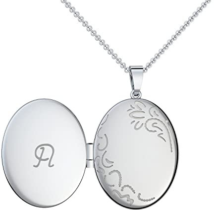 Kette mit Buchstaben Medaillon mit Buchstabe zum Öffnen *Gratis Etui* Medallion mit Buchstabe Damen-Kette individuell graviert Gravur Silber 925 Ketten-Anhänger aufklappbar oval FF103-9 SS92545