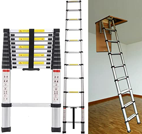 Yiyai Échelle Télescopique 2,6M en Alu, Escabeau 9 marches Télescopique Portable et Solide, EN131 Echelle De Toit, Différentes Hauteurs Disponibles, Charge 150 kg Argent…