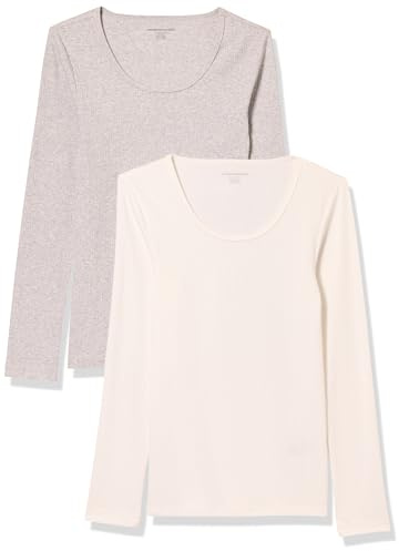 Amazon Essentials Women's Slim-Fit Ribbed Scoop Neck Jumper (Available in Plus Size), Pack of 2, Grey/White, M