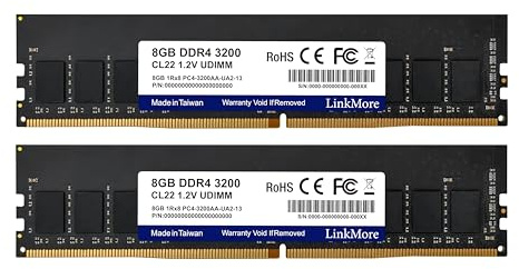 LinkMore Lot de 2 Barrettes de mémoire pour Ordinateur de Bureau 16 Go (2 x 8 Go) DDR4 3200MHz UDIMM (PC4-25600) CL22 1,2 V