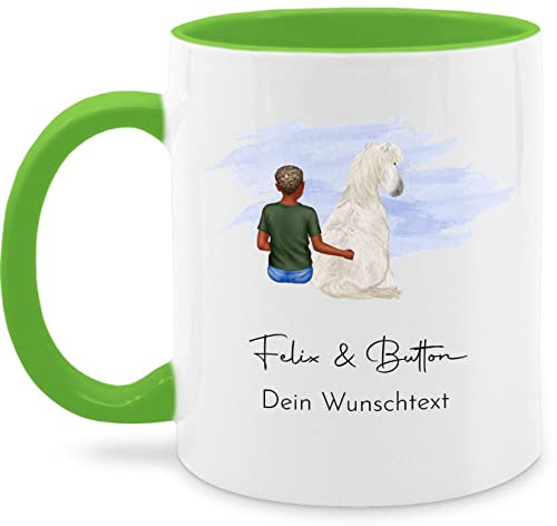 Tasse Tassen 325ml - Pferde - Pferd und Reiter mit Namen personalisiert I Reiter Geschenk Pferdejunge - 325 ml - Hellgrün - eigenem text reitersachen pferden mensch glühweintassen reiten