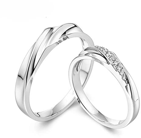 AMDXD 950 Platin Ringe Diamant 0.05ct, 1 Paar Eheringe Klassiker Design Hochzeitsring Trauringe Verlobungsring, Damen 56 & Herren 60, Echtes