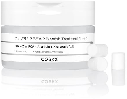 COSRX AHA 2% BHA 2% Blemish Treatment Serum, 60 bolas de algodón puras, tratamiento spot rápido y fácil diario, para puntos negros y blancos, control de sebo, Korean Skincare