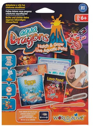 Ricarica vulcano rosso Aqua Dragons, giocattolo educativo STEM, fai schiudere e far crescere la creatura acquatica, include uova, cibo, cucchiaio, gorgogliatore d'aria, per bambini dai 6 anni in su