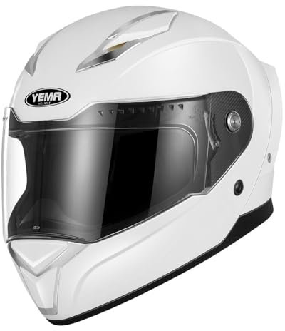 Motorradhelm Integralhelm Rollerhelm Fullface Helm - YEMA YM-850 Sturzhelm ECE mit für Damen Herren Erwachsene，Weiß-L