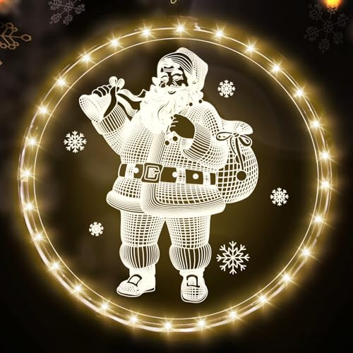 ConBlom Weihnachten Dekorative Fenster Licht, 24cm Weihnachtsbeleuchtung innen Fenster Hängende Weihnachtsdeko Lichterketten für Outdoor Indoor Terrasse Schlafzimmer Hintergrund (Weihnachtsmann)