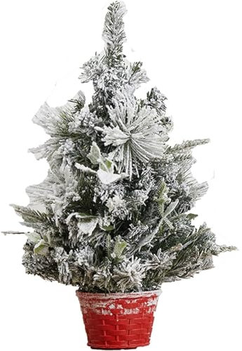 Mini Tabletop Christmas Tree, Snow Flocked Christmas Tree in Red Pot, Xmas Tree for Holiday Party DIY Xmas Holiday Decoration