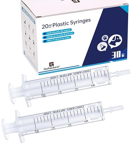 Gufastore 30pcs 20ml/cc Plastic Syringes with Caps Without Rubber Stopper in for Industry Lab Pet Feeding