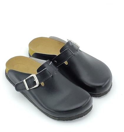 Terlik Sabo Cork Sole ST158 Leather Womens Clogs Mules Slippers Sabot Shoes, Black, EU 41, UK 8