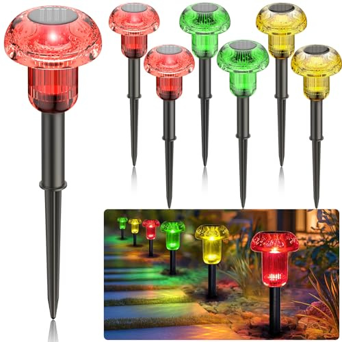 AGOTD Lumières Solaires Extérieures 6PCS Lampes Jardin Etanche Lampe Sans Fil LED Imperméables Champignon 3 Couleurs Solaire Extérieur Pour Chemins Pelouse Terrasse Automatique (ROUGE VERT JAUNE)