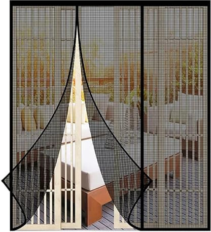 Insektenschutz Fenster Vorhang, Fliegenvorhang Insektenschutz vorhang für BalkonFenster Wohnzimmer, 155x265cm-Schwarz