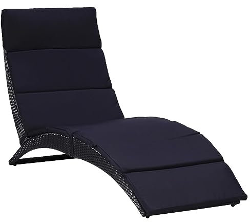 Tidyard Sonnenliege Gartenliege Relaxliege Freizeitliege Gartenmöbel Liege Holzliege Strandliege Saunaliege Liegestuhl mit Auflage Poly Rattan Schwarz-661