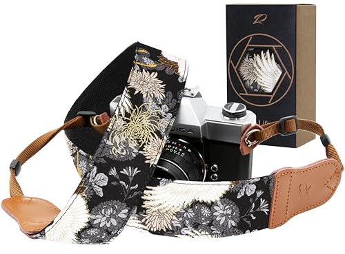 Padwa Lifestyle Sangle Appareil Photo - Extrémités en Cuir de Vachette Ddouble Couche,Sangle D'appareil Photo en Coton Brodé de 2,Bandoulière Photographe Réglable Pour Tous Les Appareils Photo DSLR