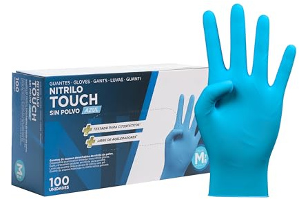 COM-FORT HOUSE - Guantes nitrilo desechables - Color Azul- Colección Touch - Guantes de Látex sin Polvo - Disponible en tallas XS, S, M, L, XL