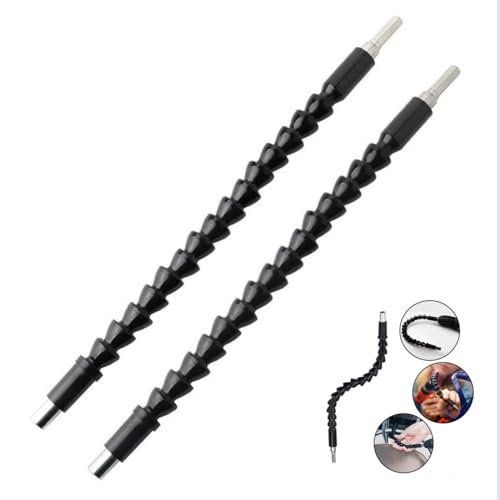 2pcs Flexible Drill Bit Extension -11.6 Inch Soft Universal Flex Shaft Connection Bit Dual Bit for Tv Cases, Furniture, Cars, Bicycles, Etc.（Black）