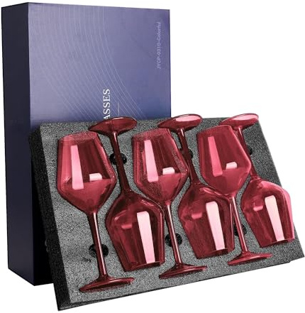 COOKY.D Copas de Vino Irrompibles Que Flotan en la Piscina - Lote de 6 440ml - Copas de Vino Tinto de Tallo Largo para Piscina - Rojo