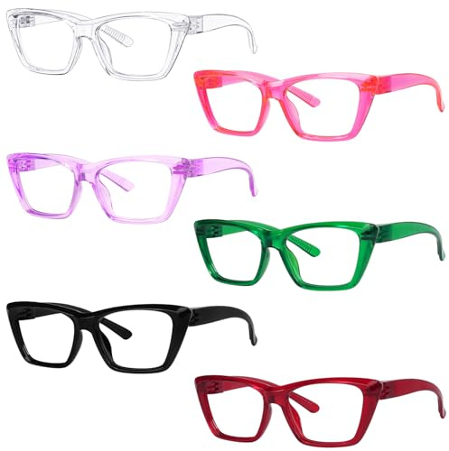 Eyekepper Ojo de Gato Gafas de lectura con bisagras de resorte sin tornillos Paquete de 6 Gafas para presbicia de montura gruesa para mujer sin metal +2,50