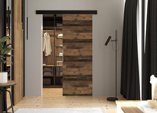 KIER FURNITURE Porte coulissante MALIBU Style ancien 76x205x1,6 cm | Porte coulissante avec rail, solution gain de place pour chambre, dressing ou séjour, montage stable et fluide