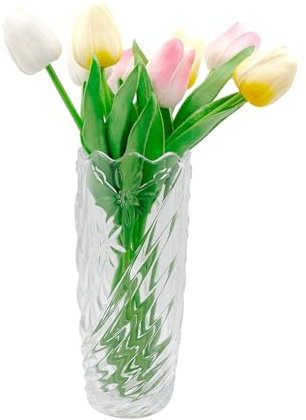 Jarrón de cristal de 7.75 pulgadas, jarrón de flores de cristal transparente grueso, centro de mesa, diseño de orquídeas para el hogar, sala de estar, dormitorio