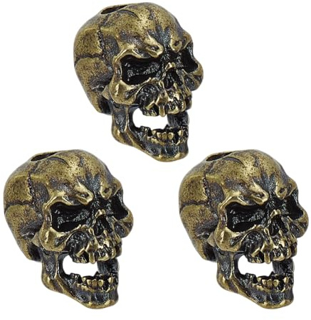 FINGERINSPIRE 3 Stück Totenkopf Messer Lanyard Perle 20x18x13mm Loch 5mm Messing Messerperle Totenkopf Fallschirmschnur Perlen Messer Anhänger Taschenlampe Schlagring Armband Fallschirmschnur Perlen