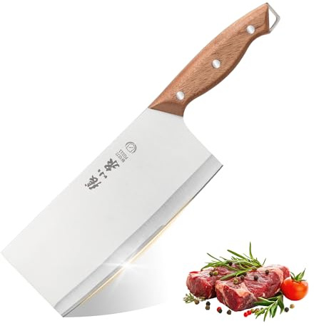 ZHANG XIAO QUAN SINCE 1628 7.3” Meat Cleaver Butcher Knife, Chinese Vegetable Chopper Slicing Knife, Professional Chef Knife with Wood Handle and High Carbon Stainless Steel Sharp Blade