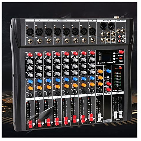 YQVEOT Audio Mixer, DJ Controller Sound Mixer, Mixer Sound Mixing Dj Controller Table Card Professional Digital Consoles Interface Console Equipment 8 Channel, Ideal for Home Party and Karaoke