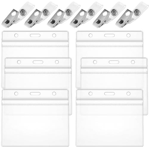 Tucnoeu 6pcs Transparente Kartenschutzhülle mit Clip Ausweishülle Wasserdicht ID Card Holder für Büro, Schule, Veranstaltungen, Konferenzen(Horizontale Version)