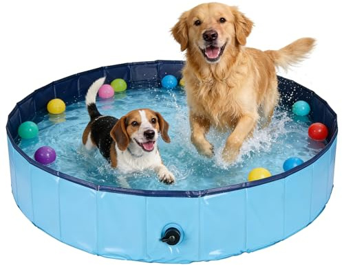 Rinling Piscina per cani, pieghevole, antiscivolo, 120 x 30 cm, blu L