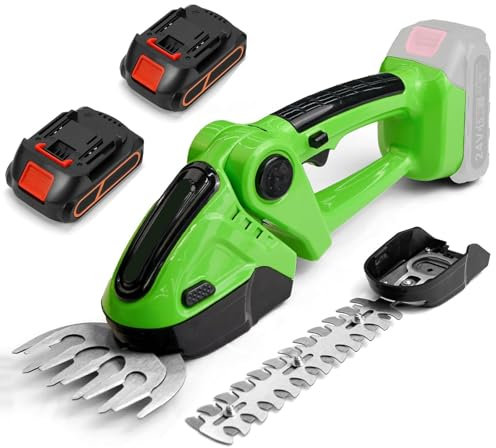 Cordless Hedge Trimmer & Grass Shears, 2-in-1 Electric Hedge Trimmer Garden Shears,Handheld Grass Cutter with 2 PCS Batteries and Charger, for Shrub, Garden, Grass, Lawn and Pruning