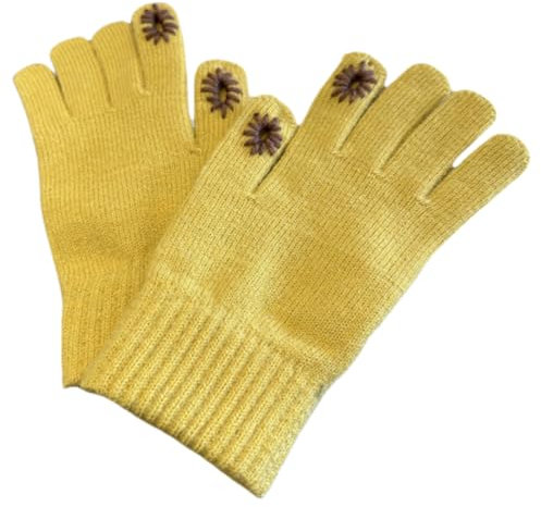 JINZIJINYU Damen Winter Strickhandschuhe Thermo Handhook Split Finger Handschuhe Fingerlose Woll Touchscreen Fünf Finger Laufhandschuhe Gelb