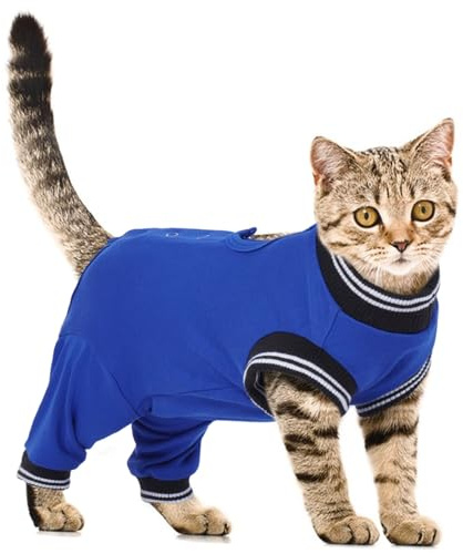 PUMYPOREITY Tuta Post Operatoria Gatto, Protettore Zampe Gatti Femmina, Blu Reale, M