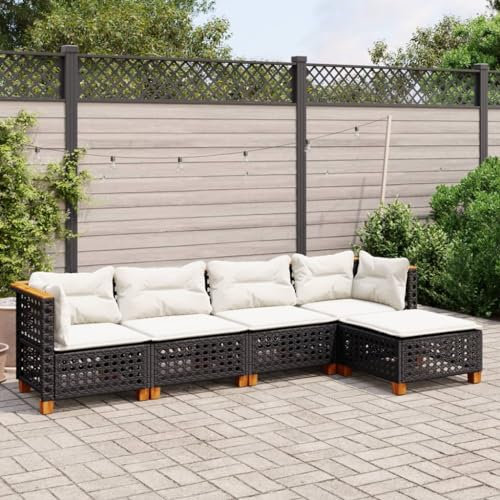 Gecheer 5-TLG. Polyrattan Gartenmöbel Set Gartengarnitur Garten-Set Sitzgruppe Loungemöbel Gartenlounge Garten Sofagarnitur mit Kissen Loungeset für Garten, Terrasse und Balkon, Schwarz