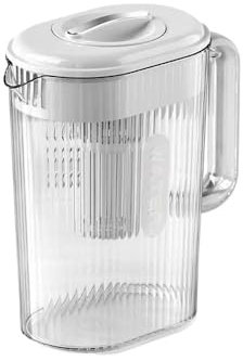 Jarra de Cristal para té Jarra de Agua Grande con Tapa y Pico Botella de Bebida Recipientes de plástico for té frío Jarra Nevera Hervidor de Agua for Bebidas heladas Jarra de Cristal con Tapa(Blanco)