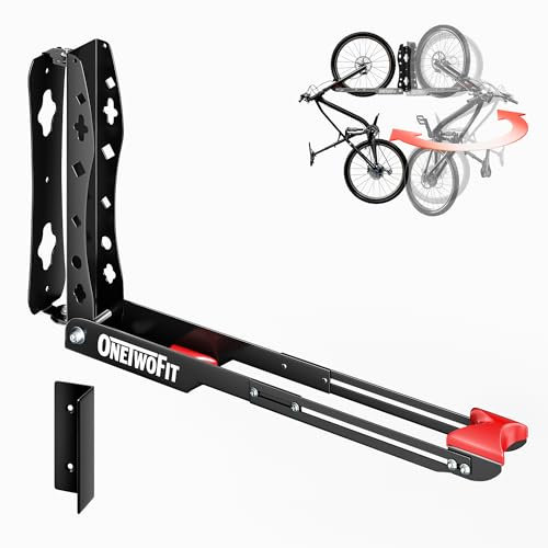 ONETWOFIT Supporto da parete girevole per biciclette, portabiciclette salvaspazio per il garage, facile da caricare e scaricare, il portabiciclette può contenere fino a 35 kg (Nero-1pcs)