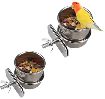 Stainless steel parrot feeder, Suitable for most small parrots, Bird water bowl，Budgie feeders for cages, Bird cage feeder, Easy to clean, ideal for budgie and other small birds (4.4cm&5.5cm)