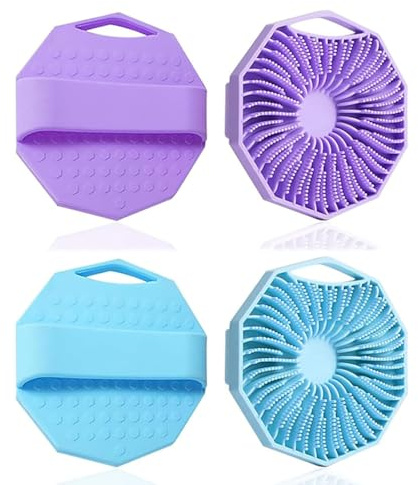 2 PCS Silicone Shower Scrubber, Body Scrub, Body Scrubber for Men Women, Antimicrobial Exfoliating Handheld Brushes with Skin Cleansing for All Skin Type (Blue & Purple)