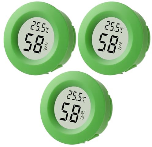 Hygrometer Thermometer Fathers Day Dad Gifts Round LCD Digital Round Temperature Humidity Meter Monitor Gauge for Greenhouse Dehumidifiers Humidifiers Basement Babyroom Home Office (3Pcs Green)