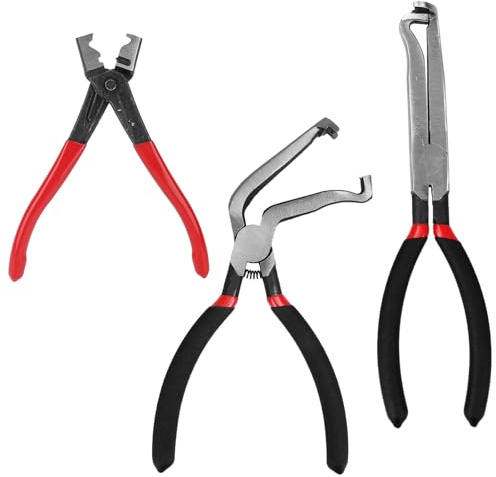 BOXOB 3pcs Electrical Disconnect Pliers for Cars, Straight & 60°Angled Automotive Electric Connector Pliers Professional Fuel Line Clip Remover Tool Set Anti-Slip Grip for Auto Spark Plugs Sensors