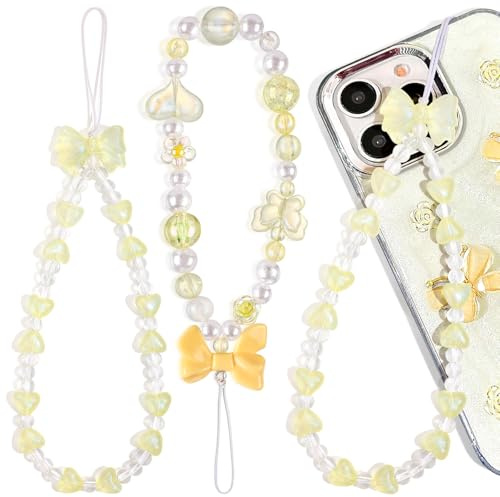 Wincredulous 2PC Shiny Wrist Lanyard Charm Strap Universal Cellphone Lanyard Wrist Smartphone Chain String Charm for Earphone Case(Yellow Bow,2PC)
